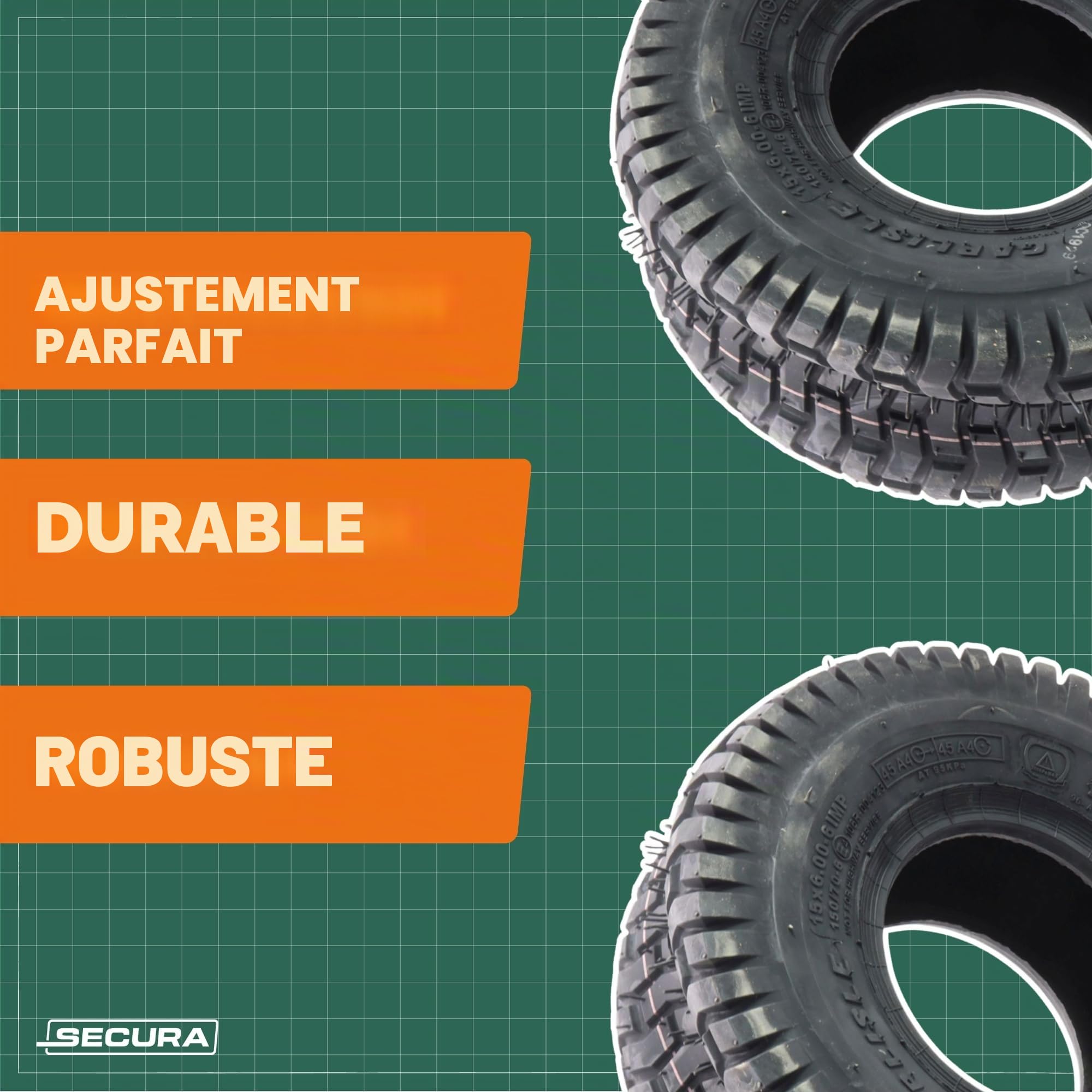 SECURA 2 pneus 15x6.00-6 pour tondeuses autoportées