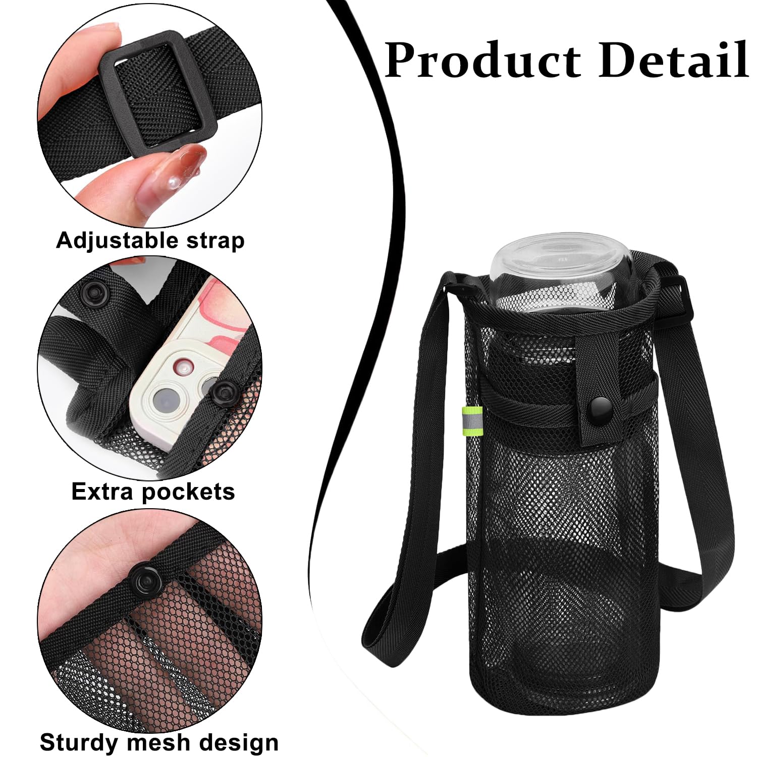 JOOTUEPO Water Bottle Carrier Bag, Portable Durable Mesh Holder for Hiking Travelling, Camping, Gym and Other Outdoor Activities - Image 3