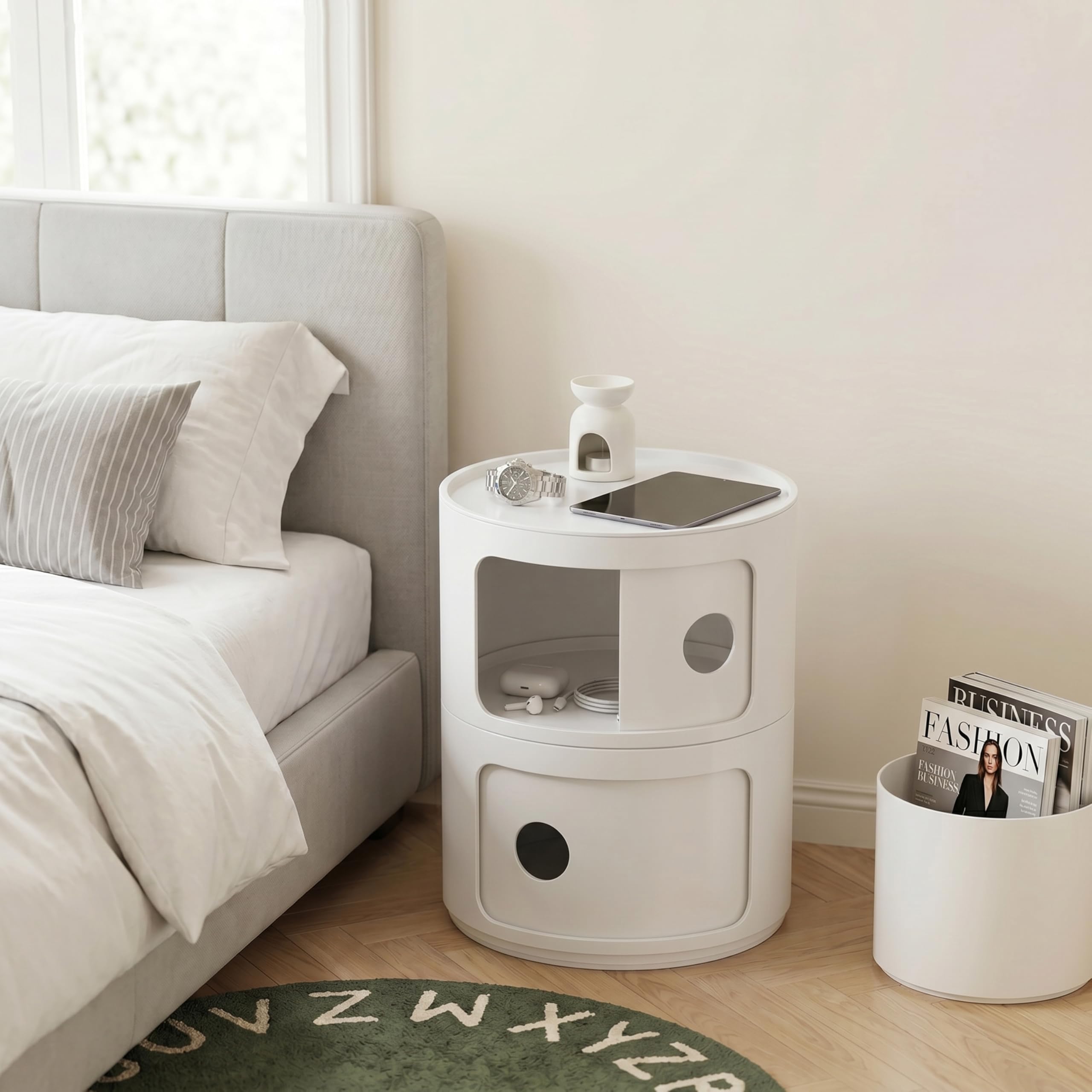 Kiseely Contenitore, comodino camera da letto, Comodino armadietto,moderno tavolino da camera per camera da letto, soggiorno, bagno (Bianco S1, 2 Elementi)