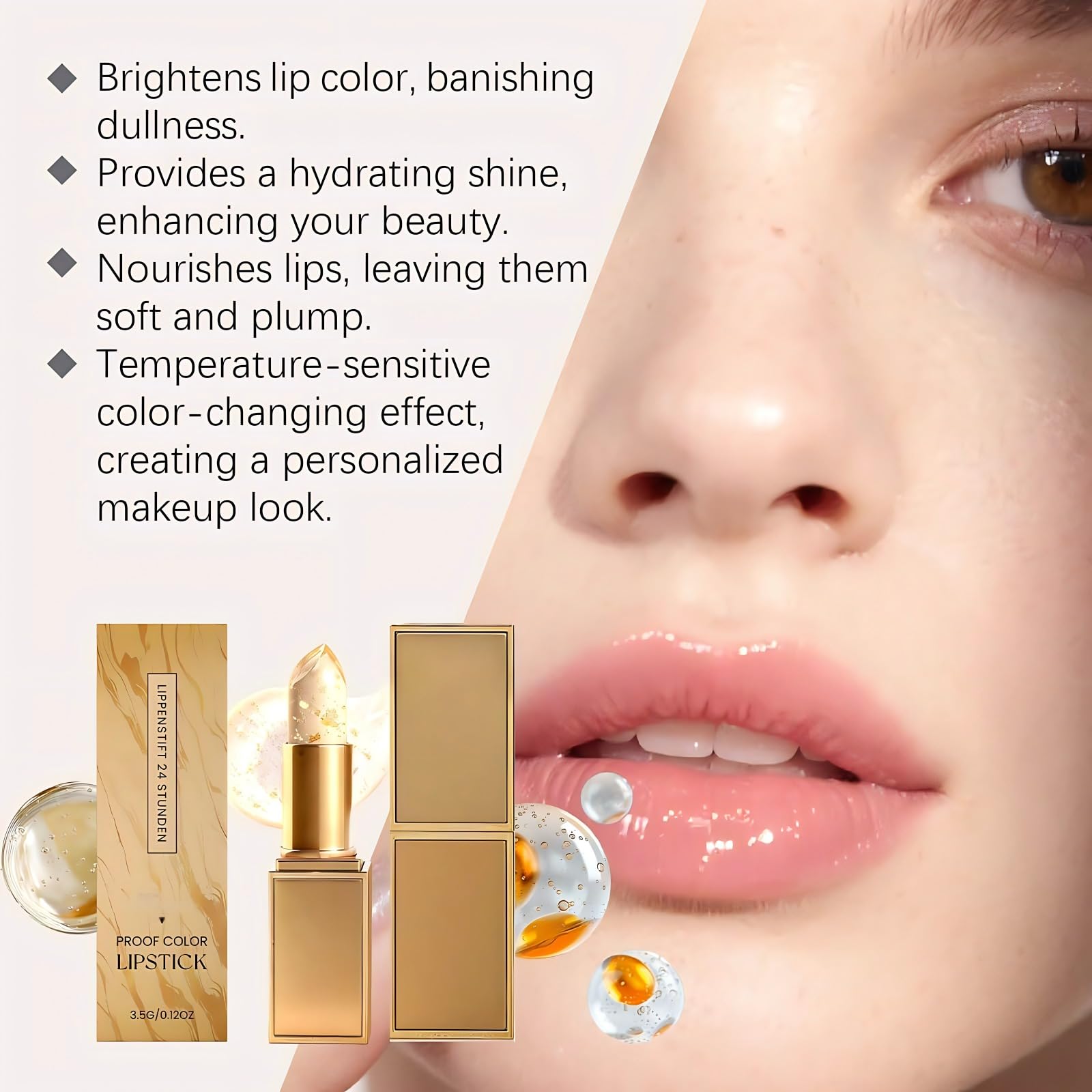 Goldfolien-Lippenstift Mit PH-Wert-Änderung,Temperaturaktivierter Getönter Lippenbalsam,Langanhaltender,Feuchtigkeitsspendender, Glänzender Lippenstift Für Damen, Pflegend Und Nährend (5pcs)