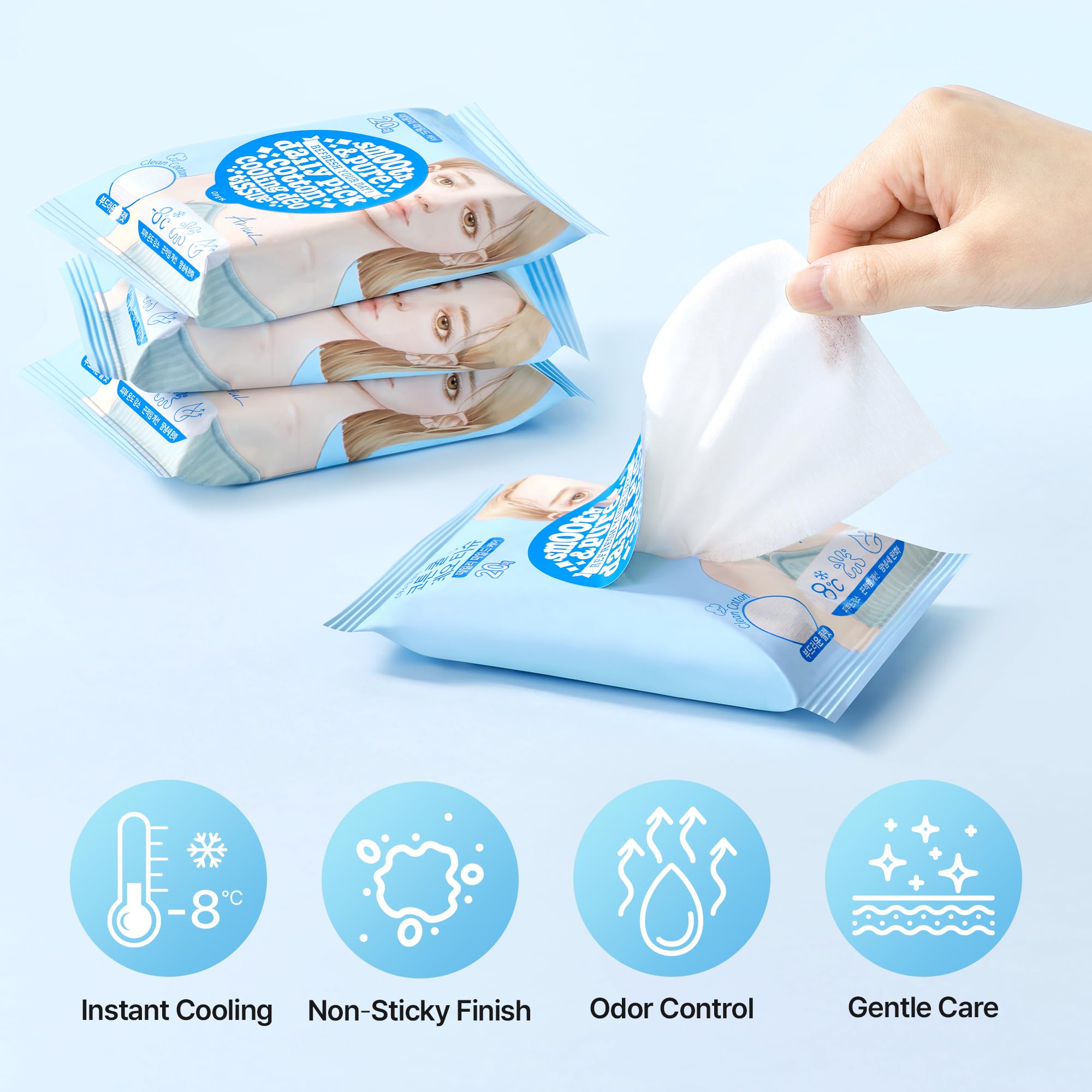 Ariul Smooth Pure Cotton Cooling Deo Tissue Cilt Serinletici Koku Önleyen Vegan Deodorant Mendil 20 adet