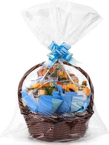 Aubeco 20 bolsas transparentes de 24 x 30 pulgadas, envoltura grande de celofán para cestas, bolsas de plástico para cesta