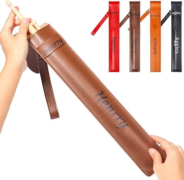 OXYEFEI Drum Stick Bag Personalized | Custom Name Leather Drumstick Holder | Bagdrummer Gifts Christmas Dark Brown