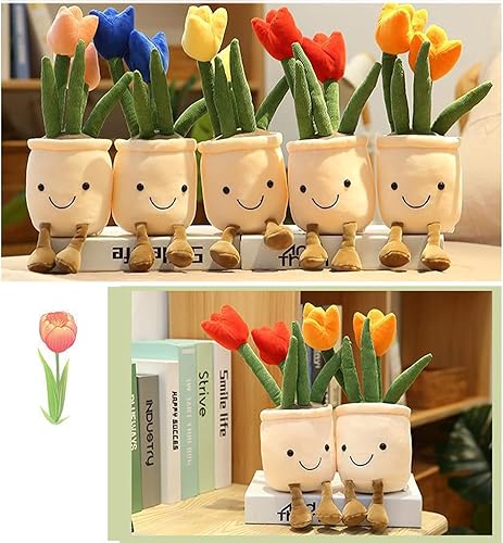 Miniatura 2 de Evlooe 3 piezas de suculentas y tulipanes, lindos peluches de suculentas, muñeca de peluche de plantas en maceta, regalos de suculentas de felpa