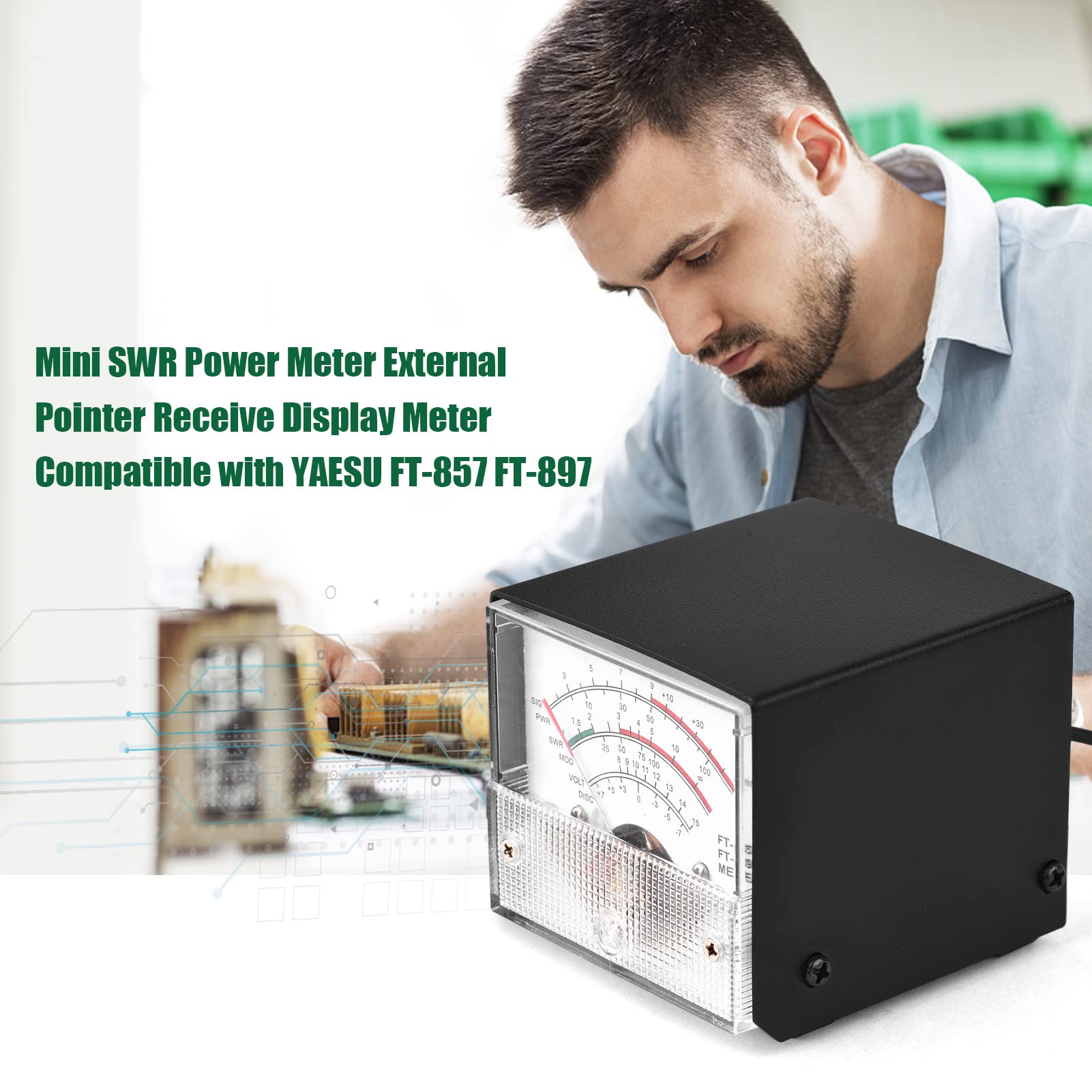 HUIOP Mini vatímetro de Puntero de medidor de Potencia SWR Mini medidor de Potencia SWR medidor Externo Puntero vatímetro Recibir Pantalla medidor Compatible con YAESU FT-857 FT-897