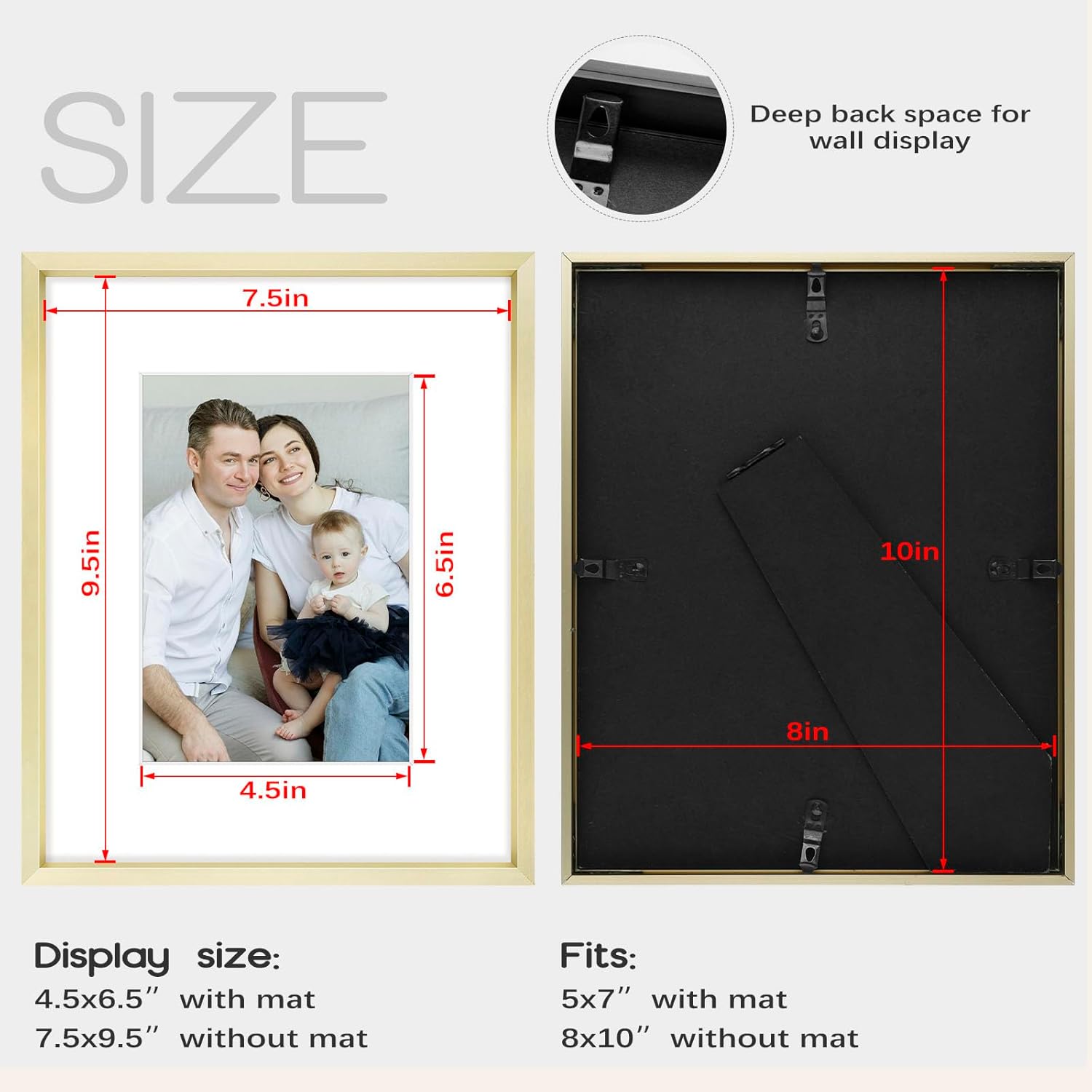 Frametory, 8x10 Aluminum Frames with Ivory Mats for 5x7 Pictures/Photos - Real Glass- Portrait/Landscape - Horizontal and Vertical Formats for Wall and Table Mounting (Gold, 2 Pack)