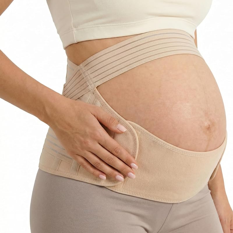 leeveel Banda para el vientre de maternidad para el embarazo - Cinturón de soporte para el embarazo 3 en 1 para soporte de espalda, pelvis y cadera - Carpeta abdominal ajustable y soporte prenatal - El embarazo debe tener (beige, grande)