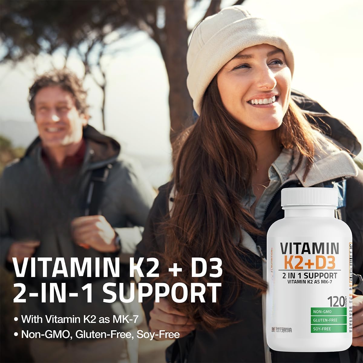 Complesso D & K di vitamina K2 (MK7) facile da deglutire con potenziamento di calcio