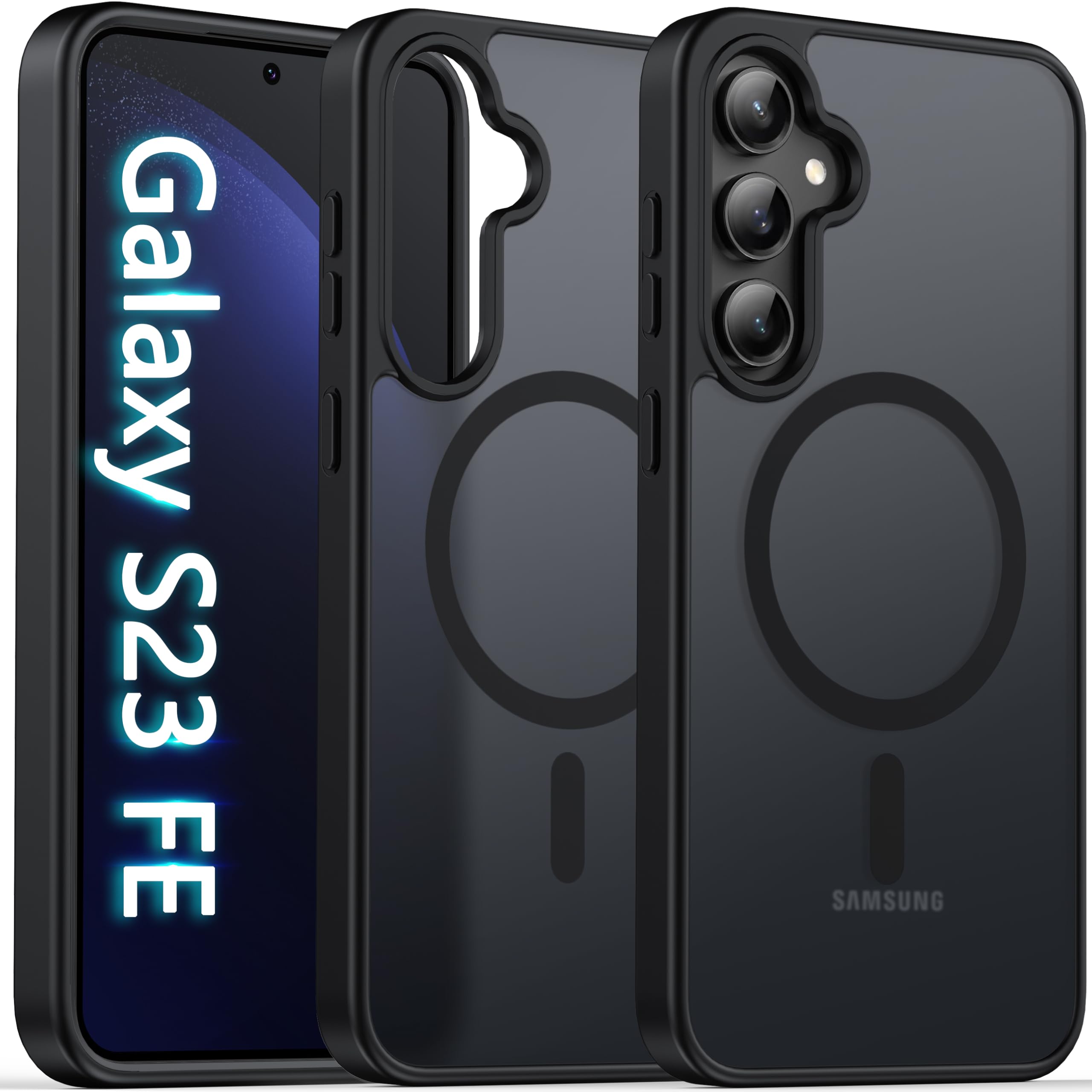 Oterkin Magnetic for Samsung Galaxy S23 Fe Case Matte, S23 Fe Phone Case Compatible with MagSafe Frosted Translucent Shockproof Anti-Scratch Slim Fit Case Military Grade Protection (Black) Global Recycled Standard Global Recycled Standard Global Recycled Standard