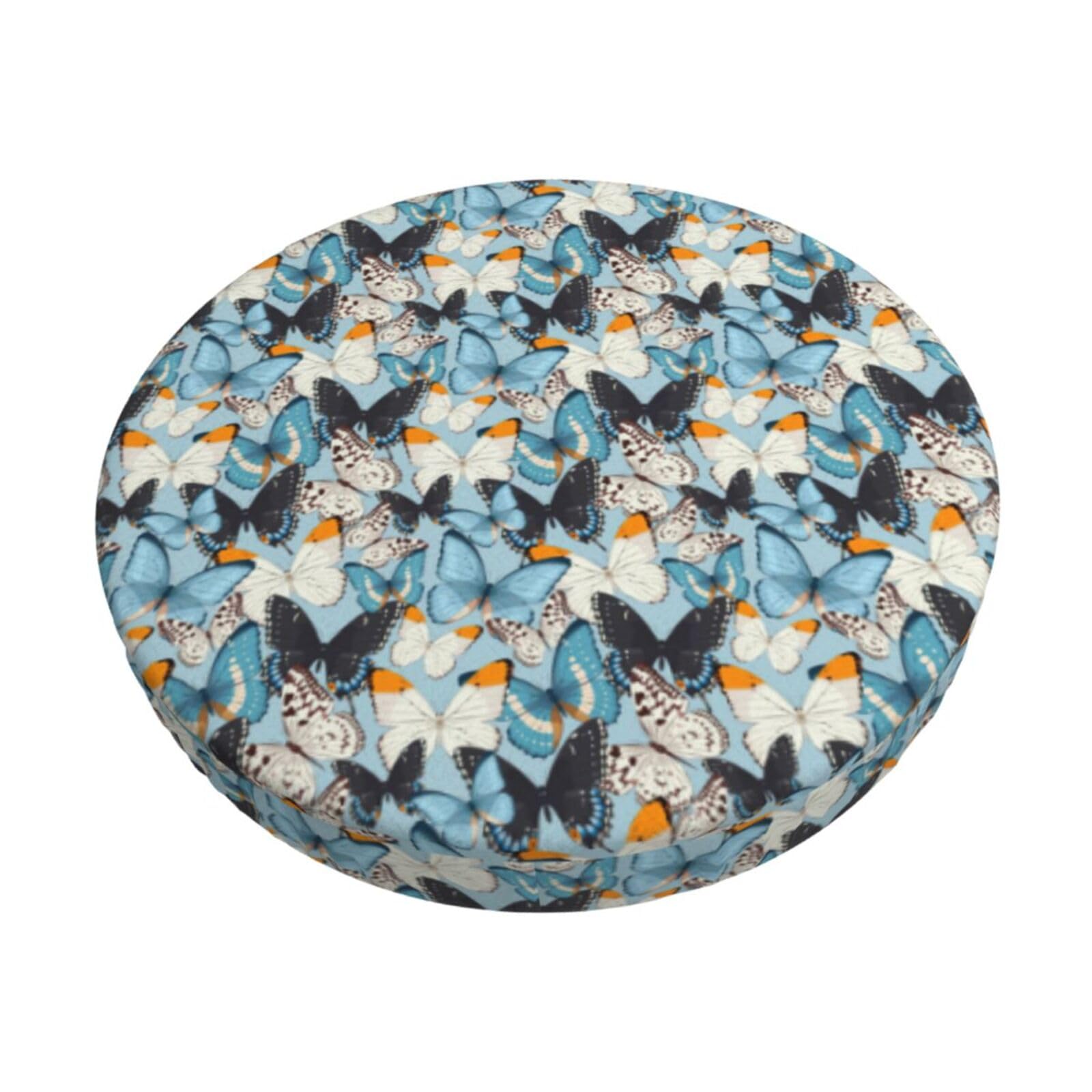 FBGHHTY Butterfly Print Round Bar Chair Cushion Cover Washable Circular Seat Protector Dining Room Kitchen