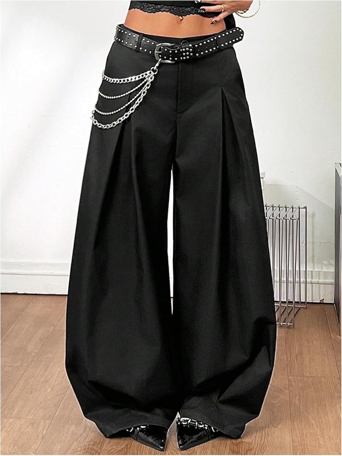 Verdusa Women's Wide Leg Dress Pants Baggy Long Trousers with Pockets Streetwear