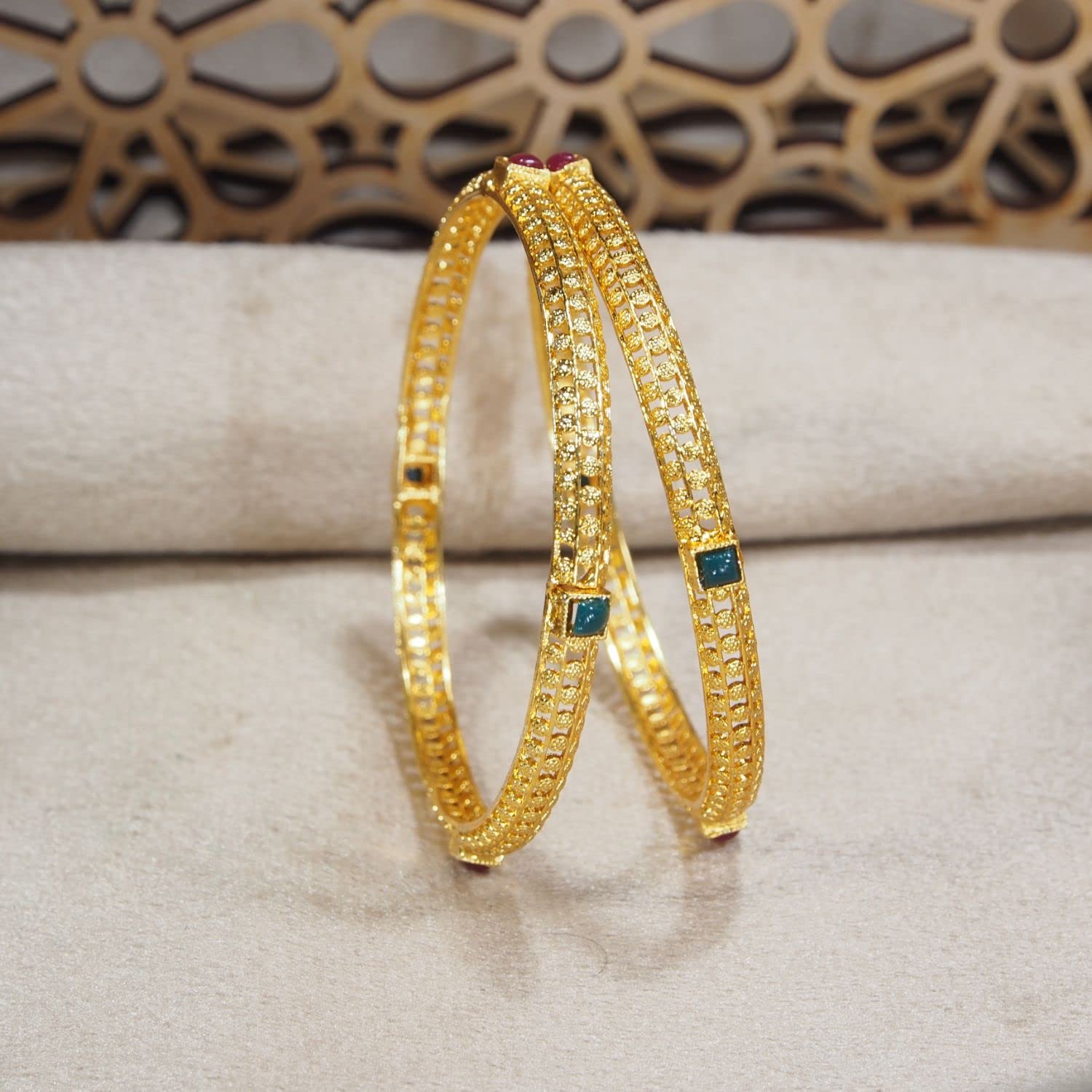 Women's 18K Plated Multicolor Stone Studded Bangles, Traditional