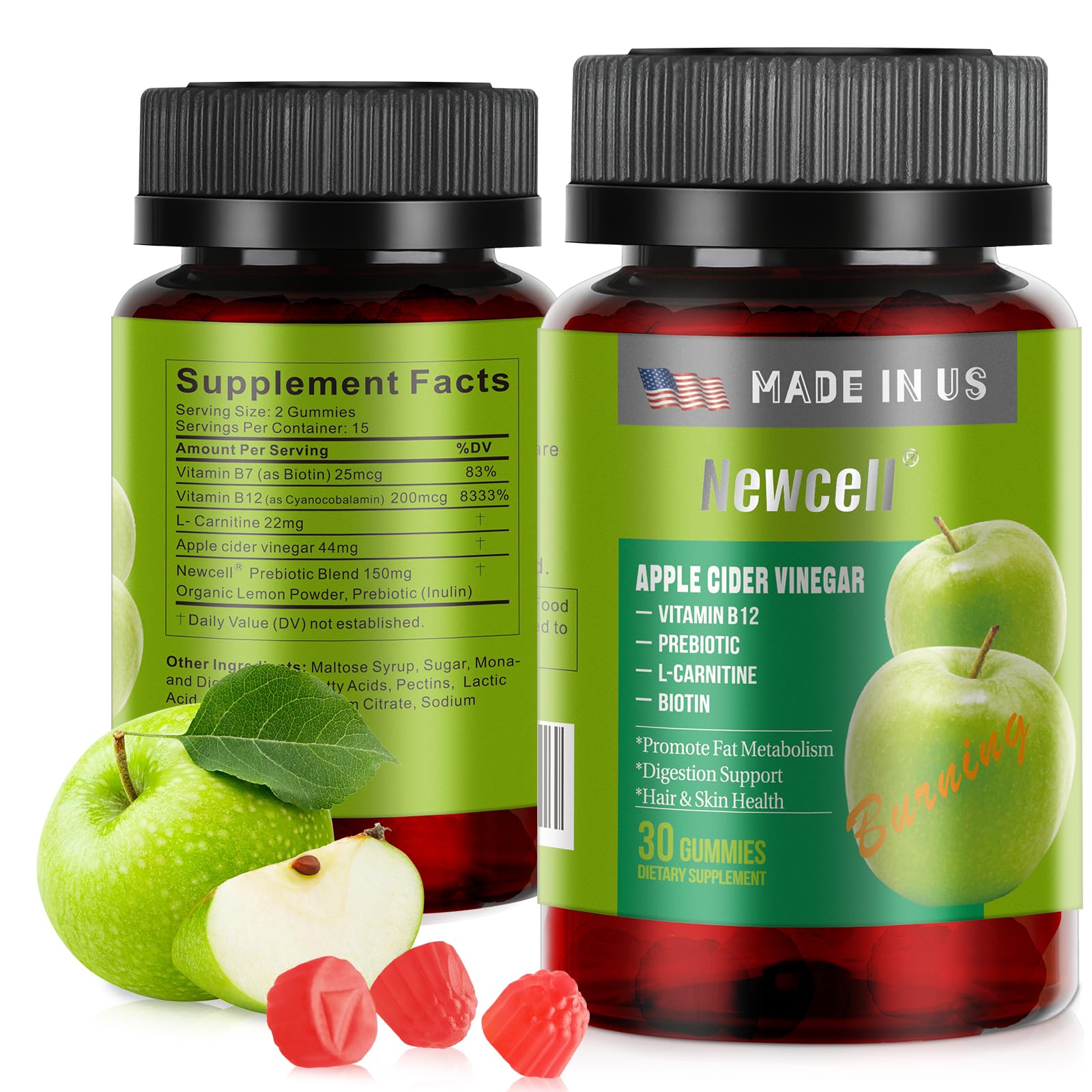 USA made Apple Cider Vinegar Gummies with B12 Multivitamin - 30 Count Supports Digestion Gut Health Detox Energy