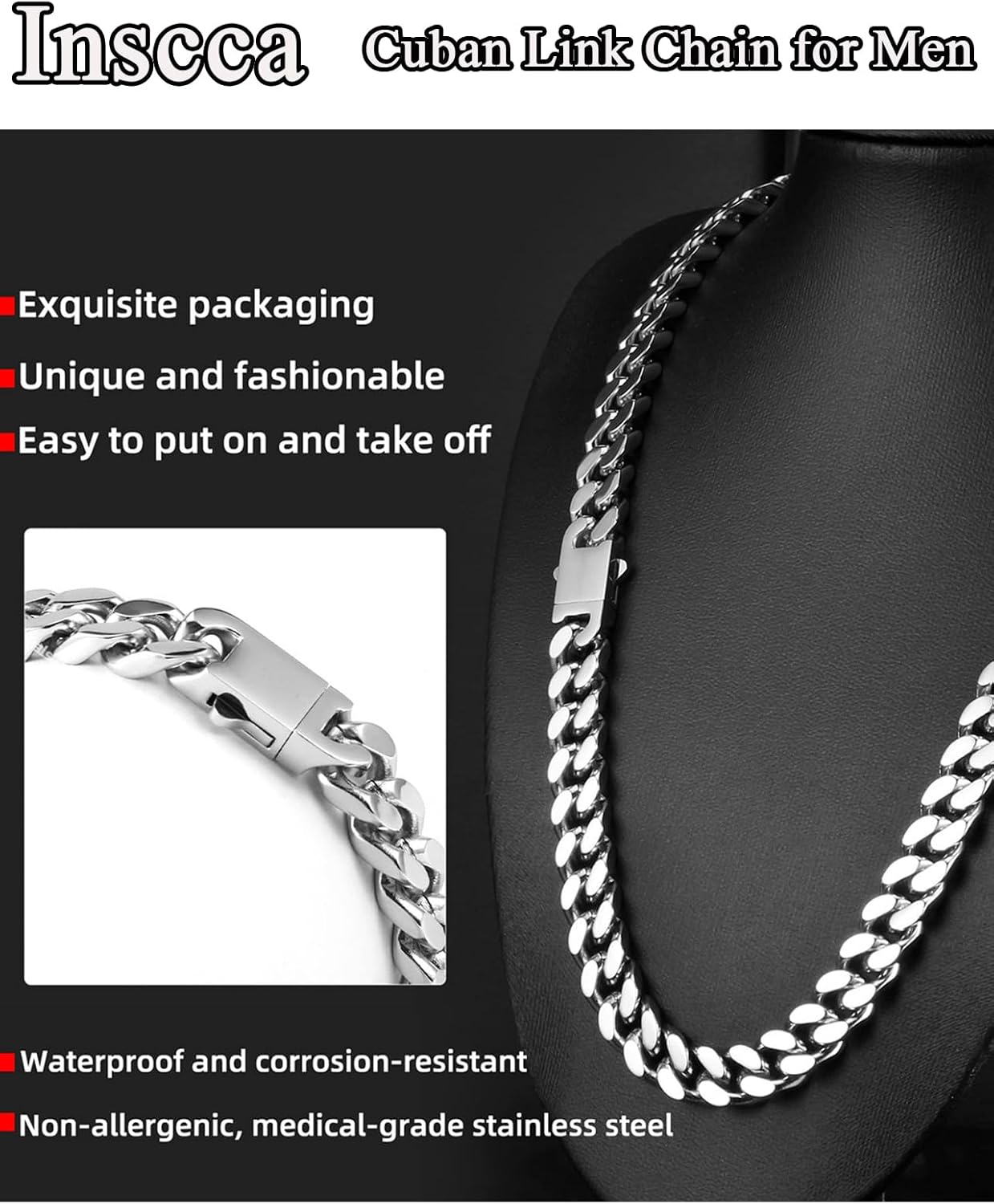 Cuban Link Chain for Men Necklace 316L Surgical Steel Silver Color Chain Mens Thick Chunky Hip Hop Jewelry 7/9/11/13mm Width 18" 20" 22" 24" 28" Length, Fine Polished Push Clasp Box - Image 6