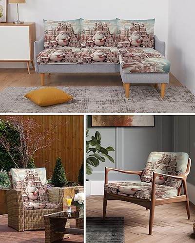 Miniatura 6 de Fundas de cojín elásticas para sofá, diseño de Papá Noel, seccional, individual, en forma de L, con parte inferior elástica, para casa de invierno