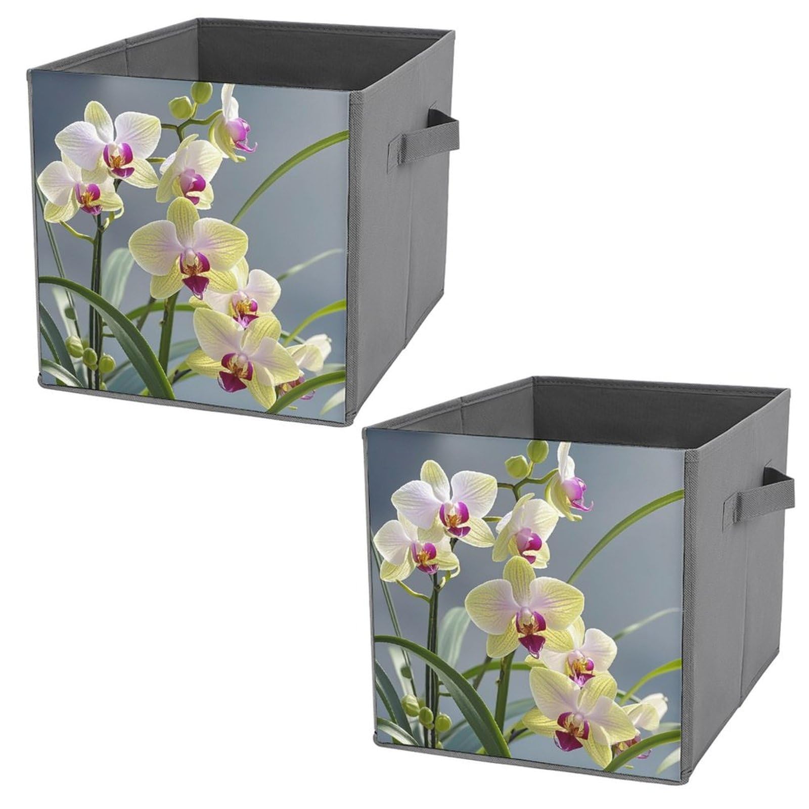 Boîte de rangement avec poignées en cuir et motif orchidée chic