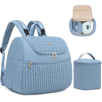 Qualyphant Breast Pump Bag for Spectra S1/S2 & Medela Insulated Cooler Bag, 13" Laptop Sleeve, Diaper Bags Backpack Lightweight, Water-resistant & Stylish for Work, Travel, Blue