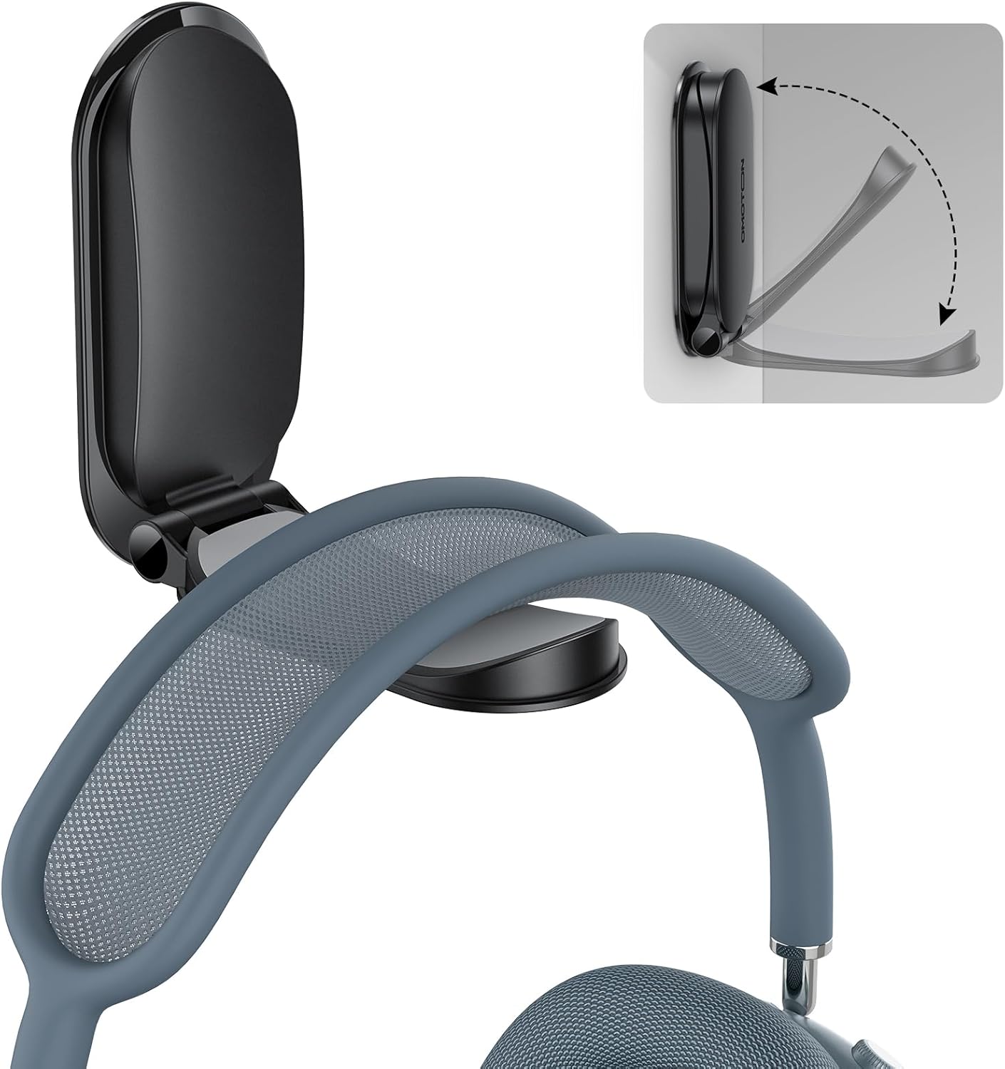OMOTON Headphone Stand for Desk, Foldable Sticky Headset Stand Holder, Headphone Holder Hook Mount with Non-Slip Silicone, PC Gaming Equipment for Airpods Max, All Earphones- Black