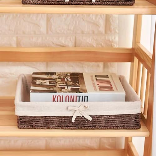 Miniatura 4 de Juego de 4 cestas de almacenamiento de mimbre tejidas a mano para estantes, cesta de ratán para almacenamiento de baño con forro, cestas decorativas