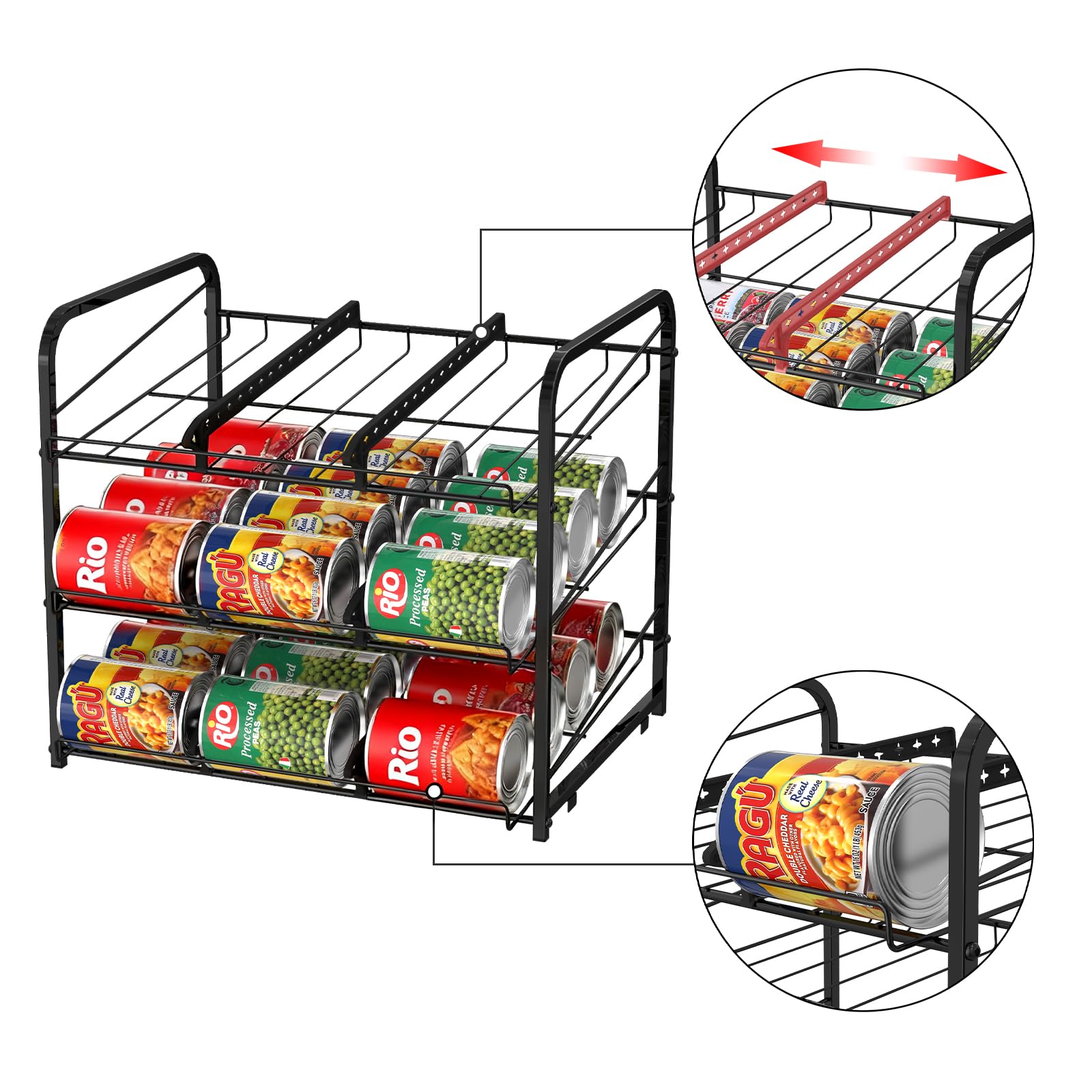 YBING 3-poziomowy organizer na puszki, 2 sztuki, kuchenny organizer do przechowywania żywności, pojemnik na puszki, dozownik do szafki kuchennej, blatu, organizerów spiżarni, czarny