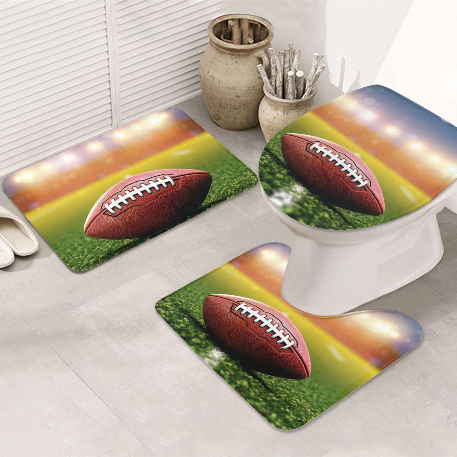 Tapis de salle de bain antidérapants et lavables motif football américain x3