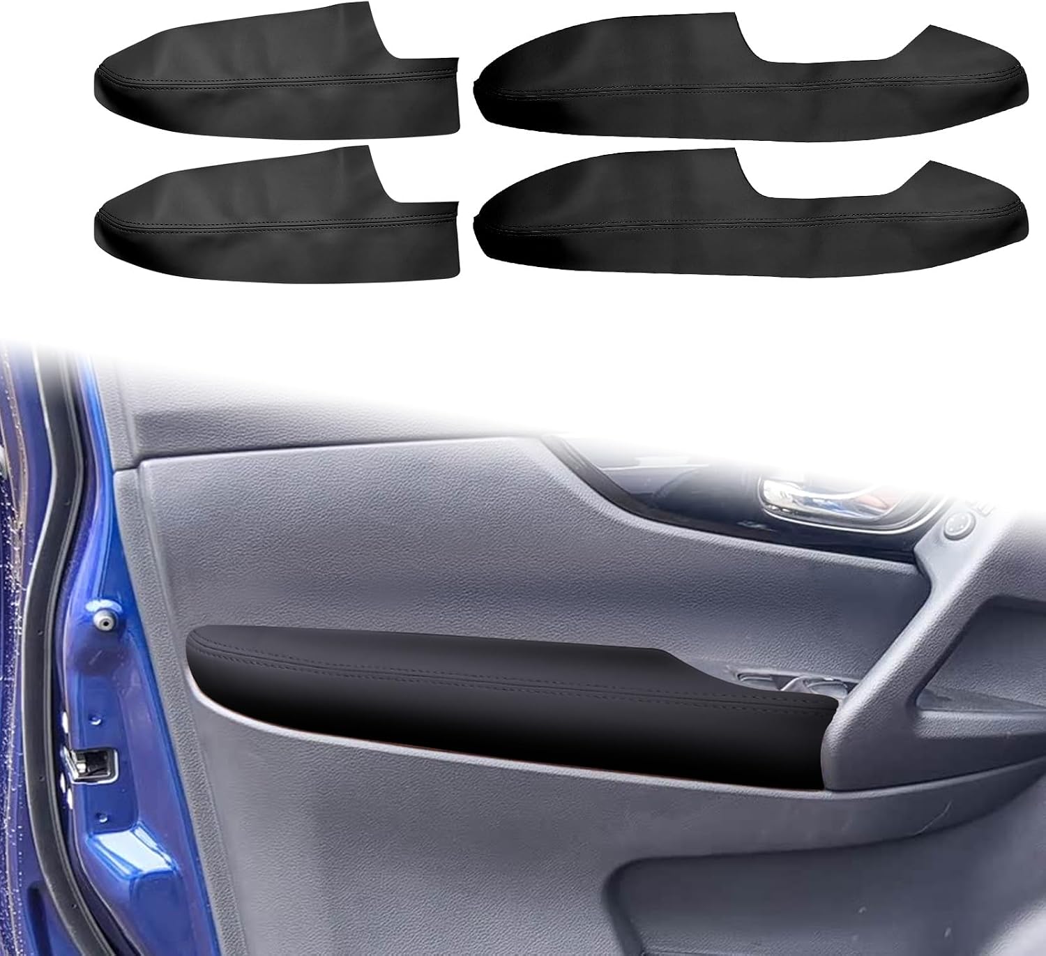 SUNJIKA 4pcs Door Panel Cover Trim Replacement Compatible for Nissan Rogue/X-Trail 2014-2020 Interior Door Skin Overlay(Black)