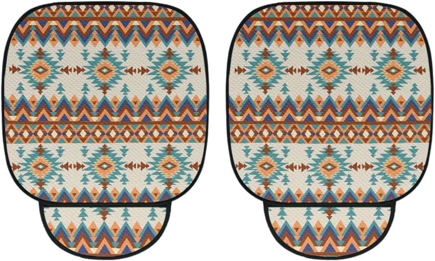 HUGS IDEA Auto Front Seat Covers Full Set of 2 Aztec Navajo Geometric Bottom Seats Protectors for Cars, Driver Car Seats Mats Universal Fit Most Auto, Office Chair Supplies