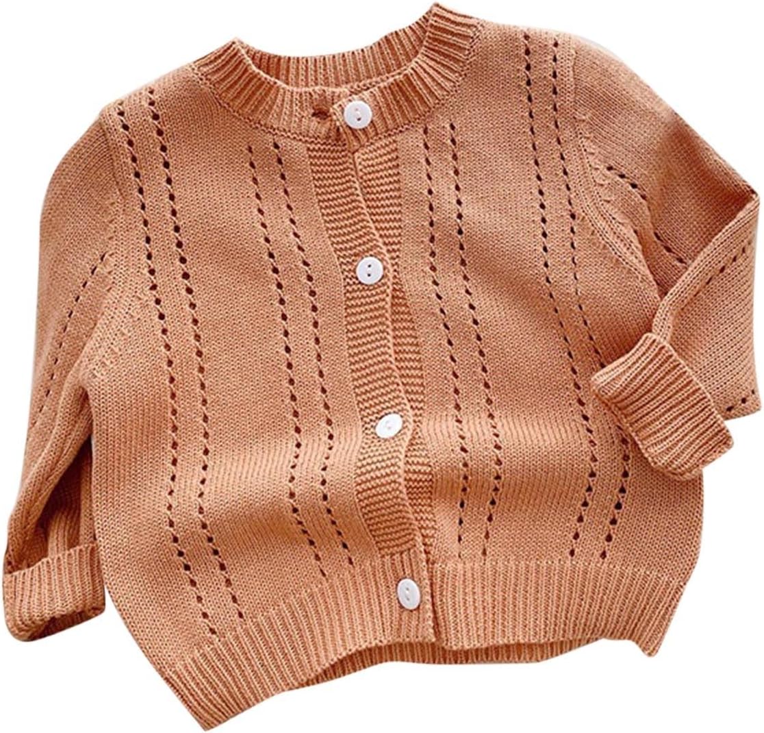Kids Girls Boys Hollow Sweater Cardigan Toddler Boys Plain Knit Coat Fall Winter Long Sleeve Jackets Basic Fashion Outfits