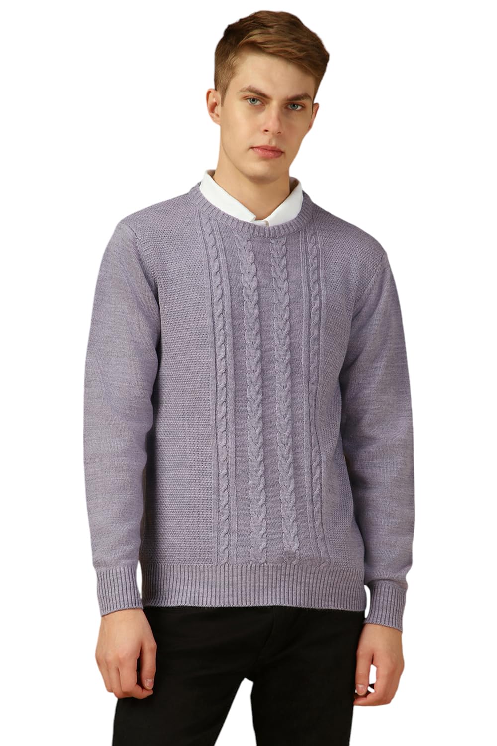 dennis lingo Men Lavender Solid Slim Fit Full Sleeve Crew Pullover-picture-52