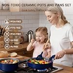 Ensemble de casseroles et poêles Ammeloo de 18 pièces en céramique antiadhésive, ensemble de cuisine non toxique avec poignées amovibles, ensembles de casseroles pour la cuisson, prêt pour induction, lavable au lave-vaisselle et au four, sans PFAS, PFOA et PTFE (bleu marine)