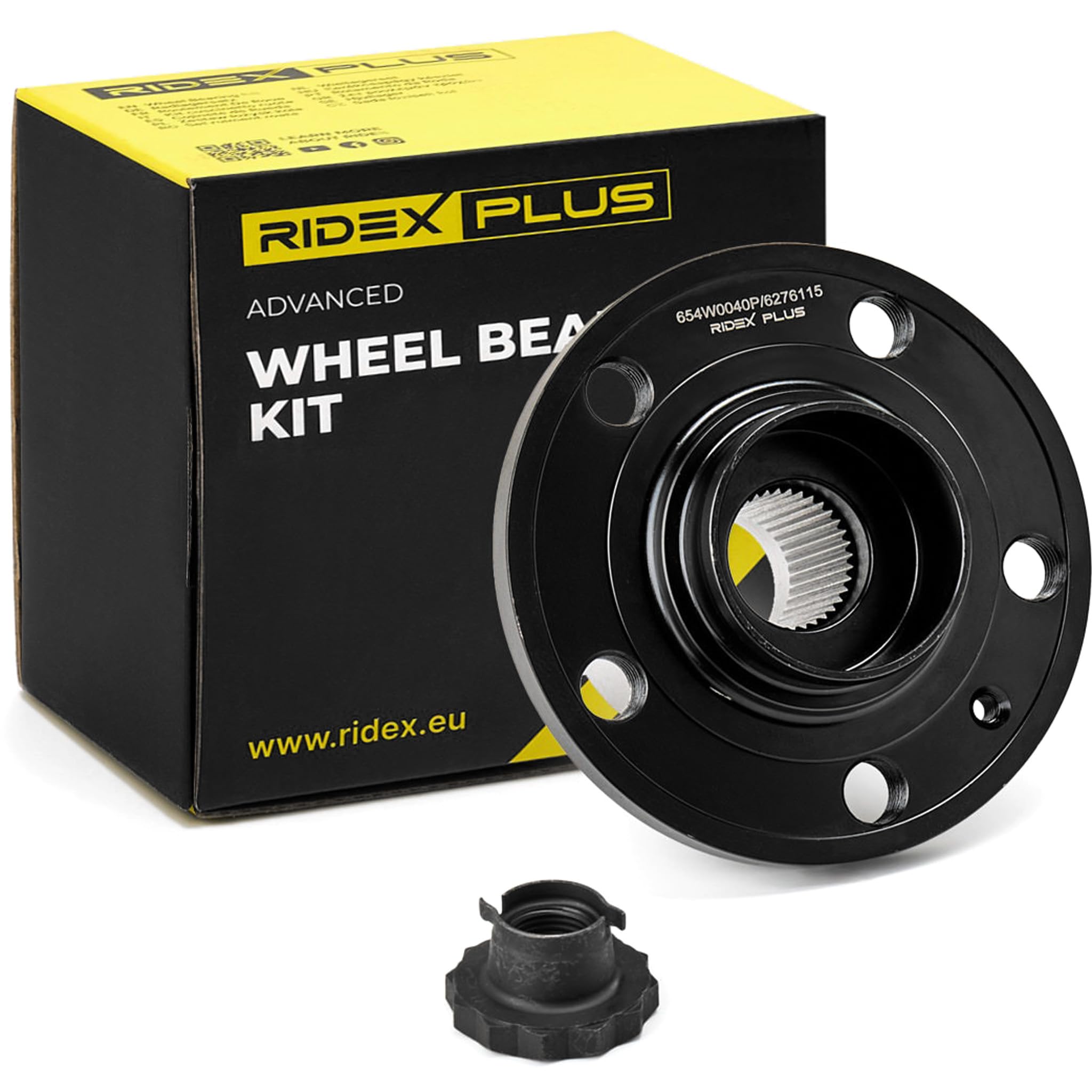 RIDEX PLUS 654W0040P Juego de cojinete de rueda Delantero, ambos lados con sensor ABS incorporado con anillo sensor ABS Compatible con VW Polo V Hatchback 6R1, 6C1