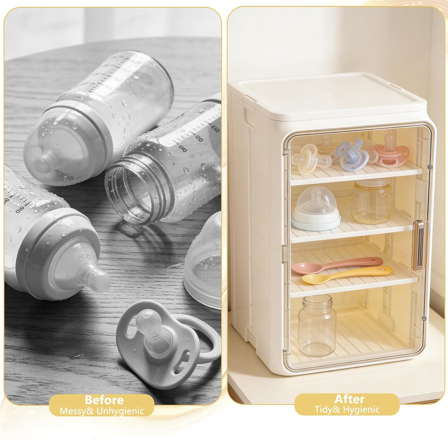 Baby Bottle Organizer, 3/4 Tier Bottles Storage Organizer, Baby Bottle Drying Rack for Bottles, Pacifiers,Pump Parts, Clear Station Organize Container for Bathroom, Cabinet, Pantry, Vanity, Countertop