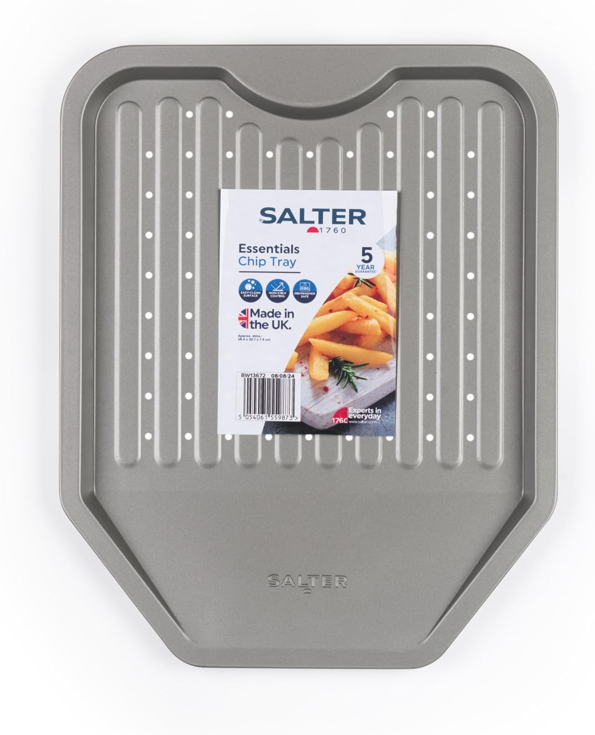 Salter Essentials Chip Tray – Non-Stick Coating, Rectangular Baking Tray, Dishwasher Safe, Easy to Clean, Made in The UK, Durable Carbon Steel, Lightweight Oven Sheet, PFOA-Free, BW13672