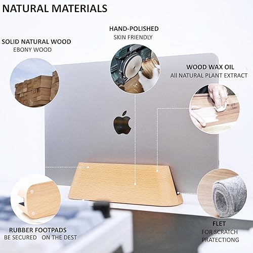 Miniatura 2 de ACODE Soporte vertical de madera para computadora portátil para escritorio, compatible con MacBook Pro Air, superficies, ranura de almacenamiento de