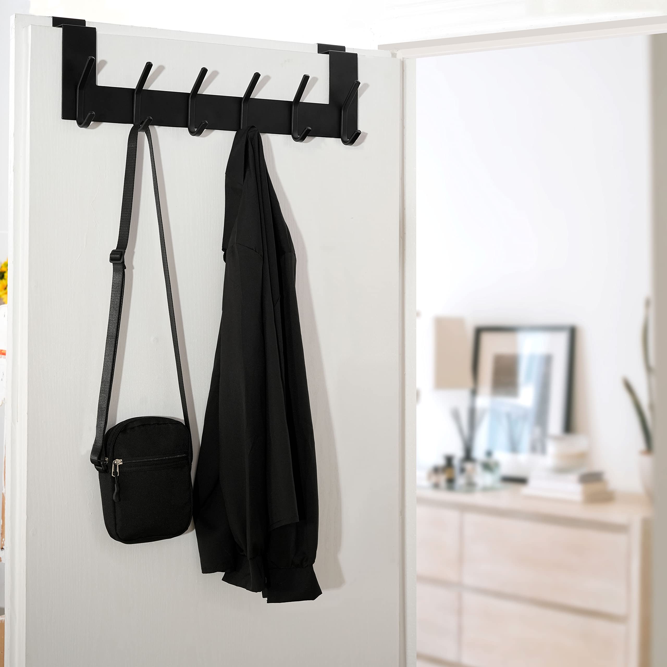 WEBI Porte Manteau pour Porte,Crochet Porte,Patere Porte avec 6 Crochets,Accroche Porte,Patère de Porte à Suspendre Salle de Bain,Noir