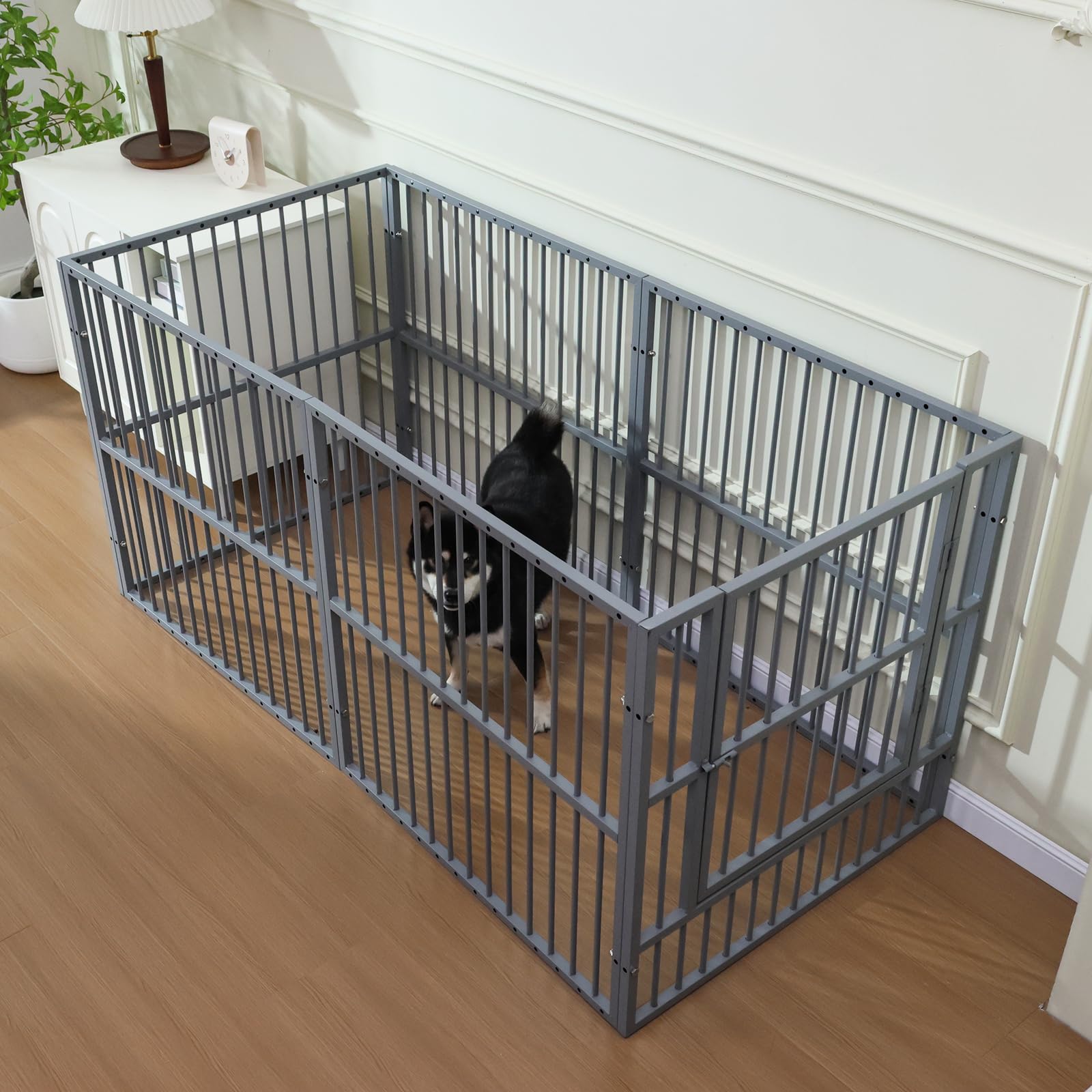 Recinzione per cani, altezza 80 cm, recinto per cani resistente con porta, sicuro e robusto, facile da montare, per interni ed esterni (6 pannelli con porta, grigio antracite)