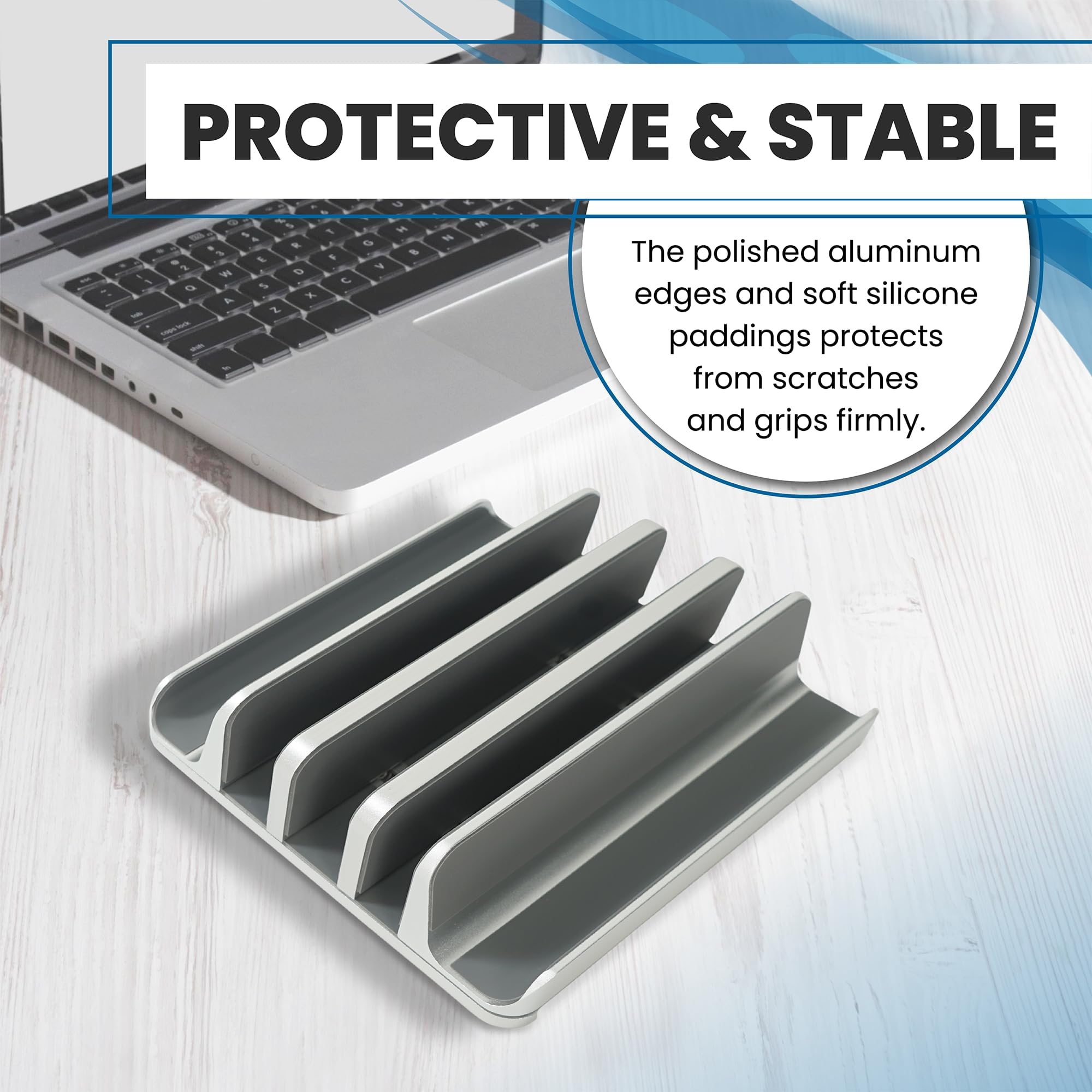 Soporte vertical ajustable para laptop, capacidad para 5 dispositivos, se adapta a todos los portátiles, tabletas y móviles de hasta 17.3 pulgadas, diseño vertical cerrado para uso en escritorio