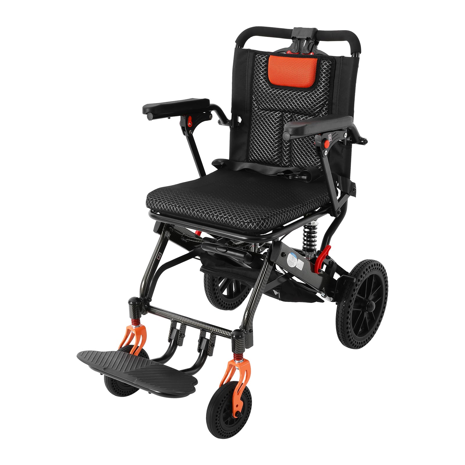 Silla de ruedas portátil plegable ligera de aleación de aluminio con frenos de mano y cinturón de seguridad, para personas mayores para viajar en avión y movilidad, soporta hasta 130 kg