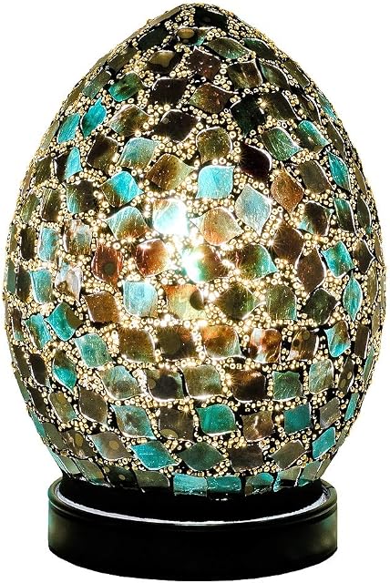 Britalia LED Green Mosaic Glass Vintage Egg Table Lamp 20cm | 470 Lumen Warm White LED Lamp Included | Desk Light