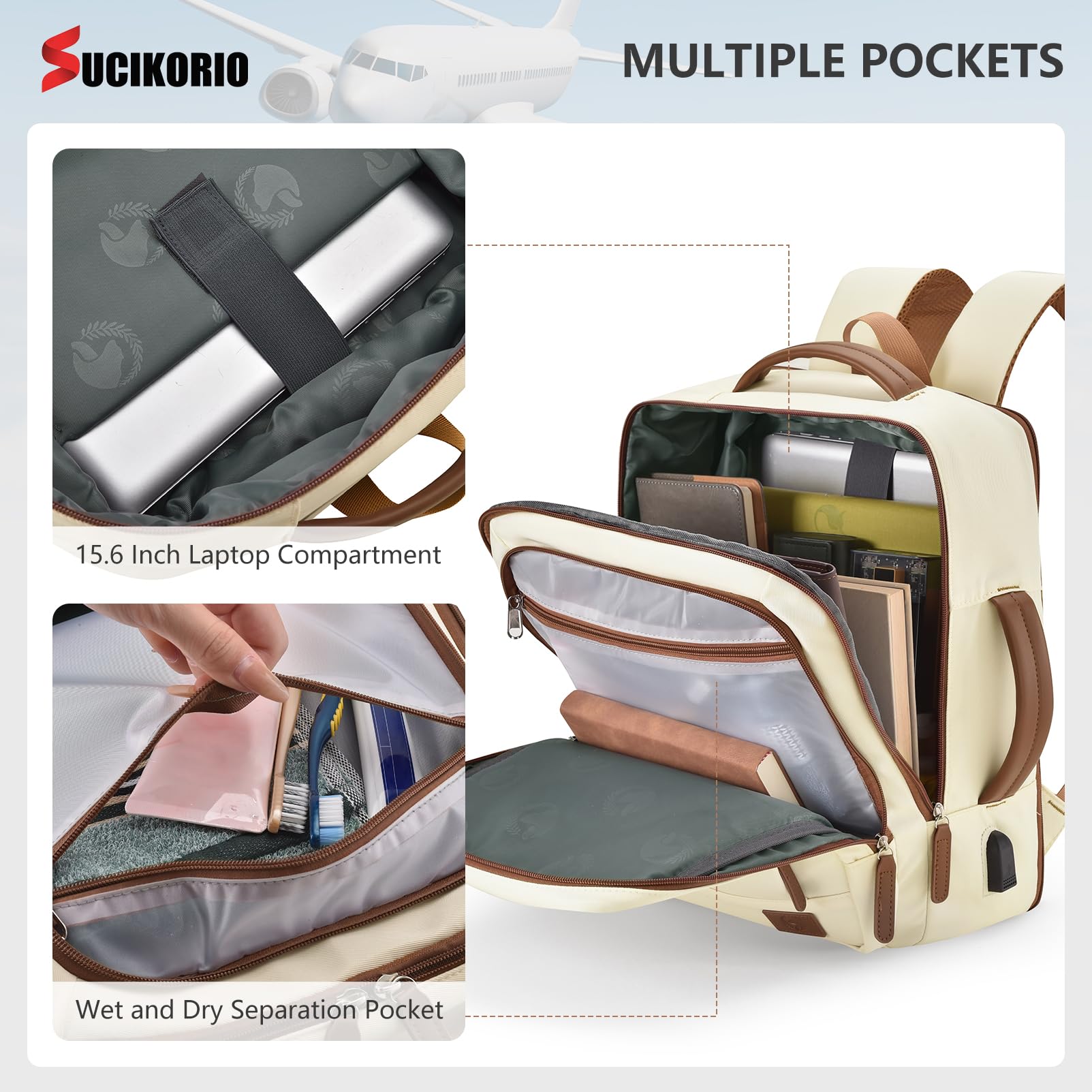 40x30x15cm British Airways Air France Expansible 10cm 40x30x25cm Eurowings Mochila Viaje Cabina Avion, Impermeable Mochilas Equipaje de Mano Mochila Ordenador Portatil 15,6 Pulgadas