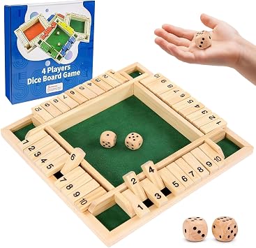 Shut The Box Game 2-4 Player Wooden Dice game - Classic Wooden Board Games Mathematics Traditional Board Dice Holiday Fun Game for Pubs Family Parties (Green)