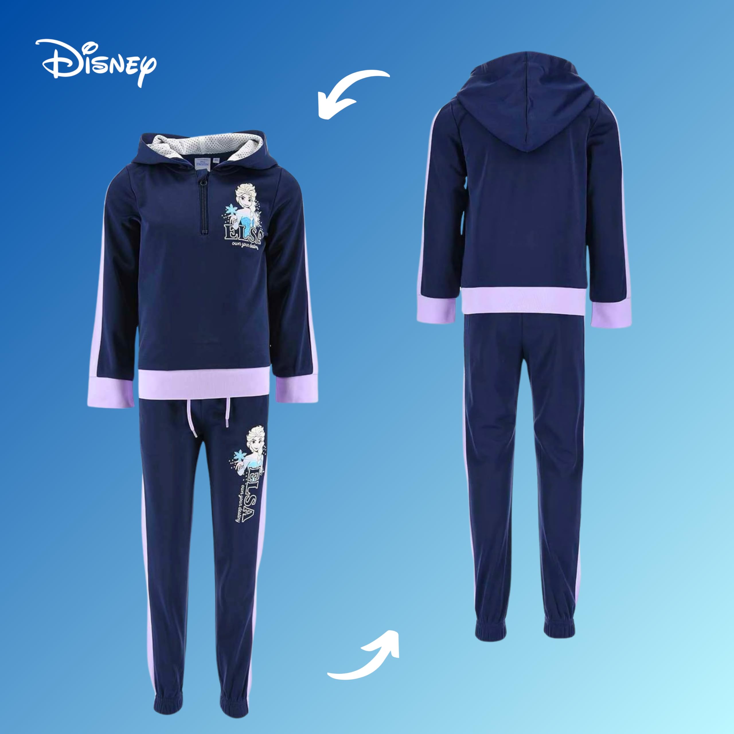 Disney Elsa Chandal para Niñas, Conjunto 2 Piezas para Niñas, Traje Deportivo Azul, Frozen Sudadera con Capucha y Pantalones, Tallas 3 a 8 Años