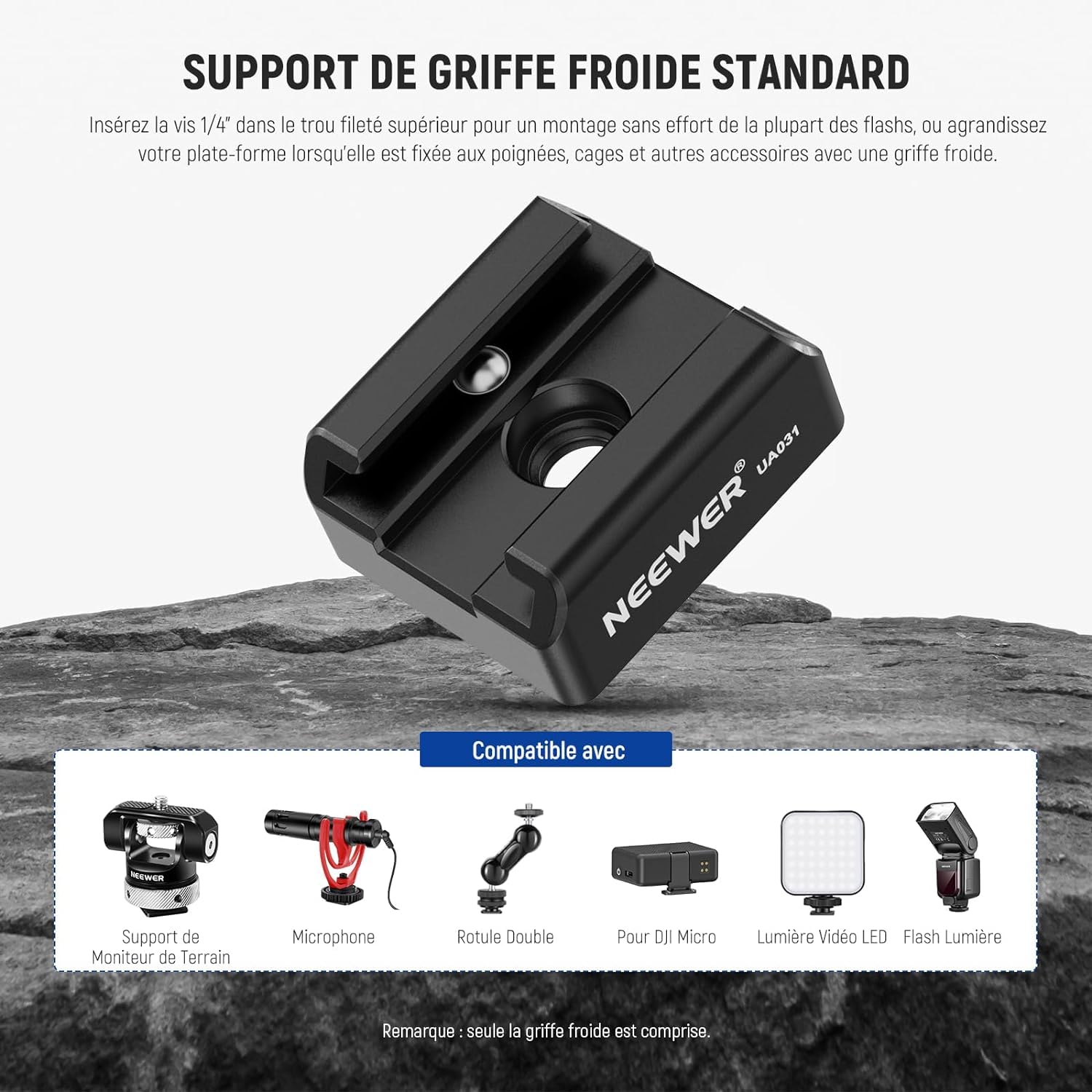 2 Adaptateurs Griffe Froide NEEWER - Filetage 1/4" - Compatible SmallRig, Micro, LED - ST26