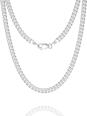 925 Sterling Silver Figaro/Cuban Chain Necklace for Men Diamond Cut Silver Link Chain for Women 16-30 Inches