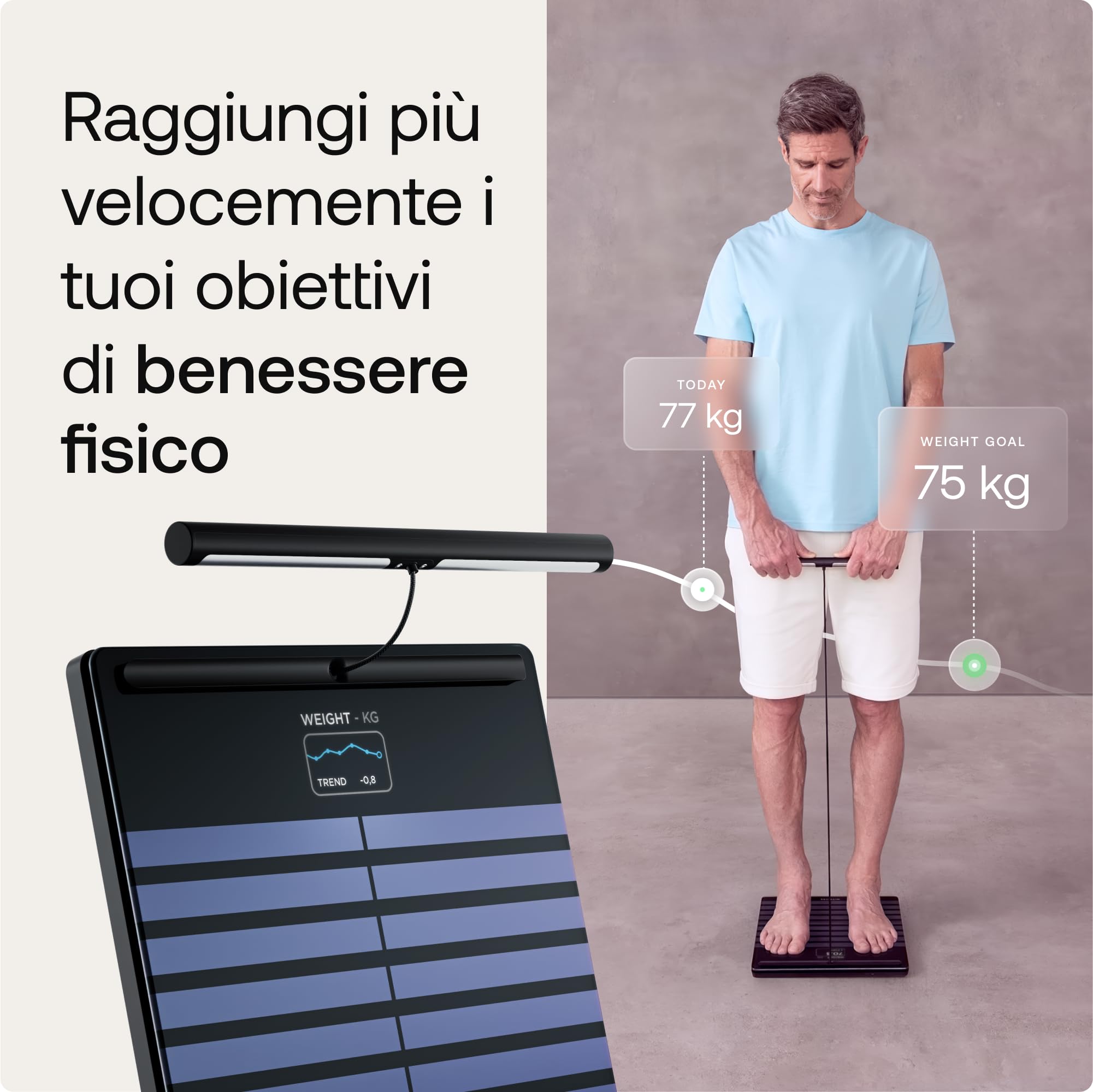 WITHINGS Body Scan - Bilancia WiFi in rete per migliorare la salute, bilance BIA, analisi della composizione corporea, grasso corporeo, massa muscolare, percentuale d'acqua, elettrocardiogramma, nero