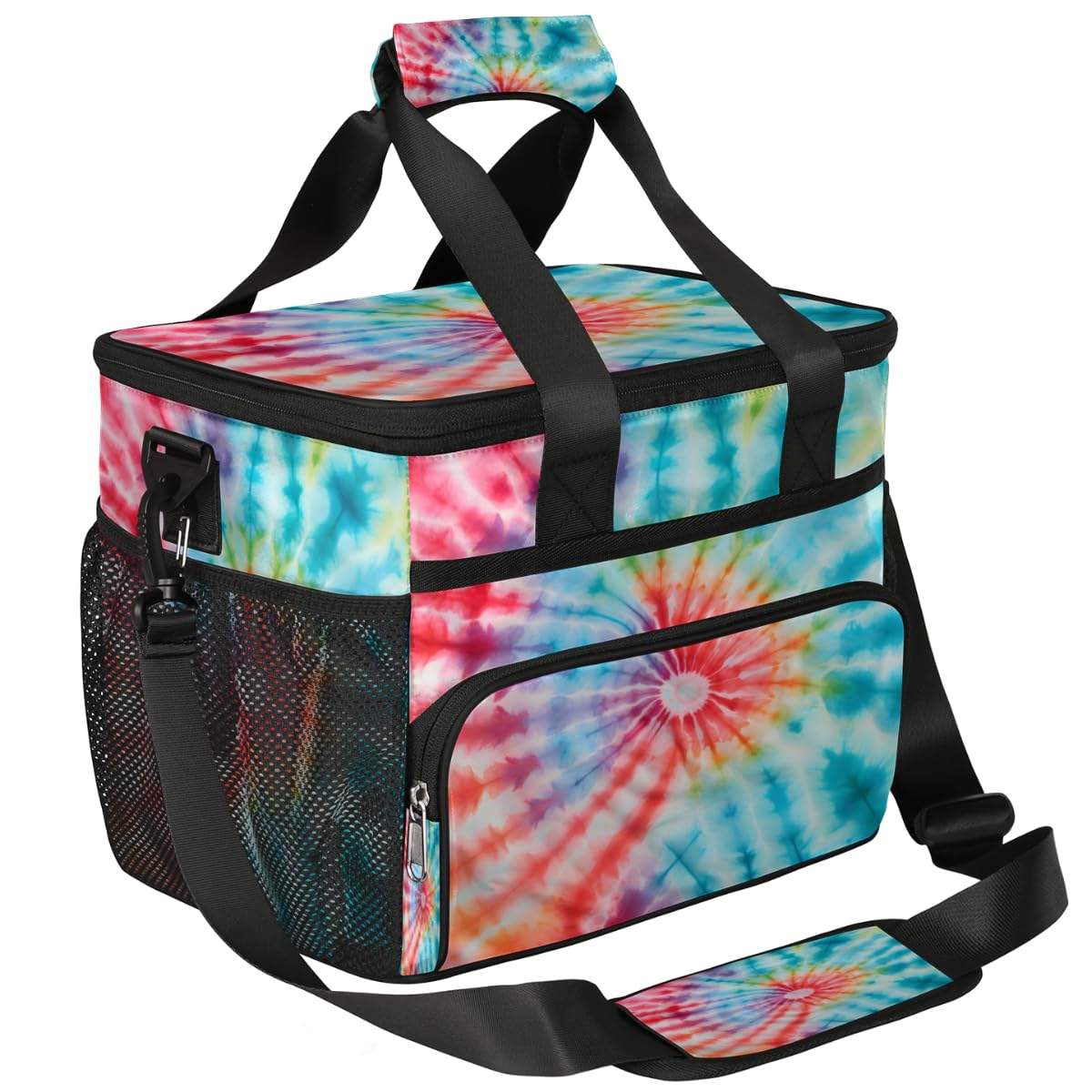 Colorful Tie Dye Insulated Picnic Backpack Lunch Box for Women Men Picnic Basket Tote Lunch Bag Picnic Bag Portable Lunch Bags for Picnic, Beach, Work, Trip,Office, Camp Abstract Swirl Design