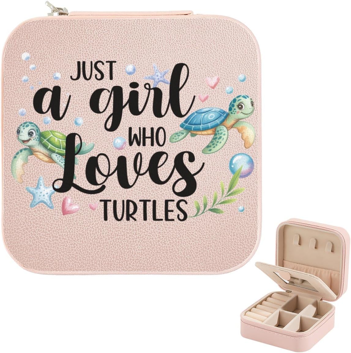Sea Turtle Gifts for Women Girl Girls Birthday Gift Pink Portable Jewelry Case Travel Gifts for Turtle Lovers Christmas Gift Ideas Daughter Sister Bestie Friends Cute Small Jewelry Box