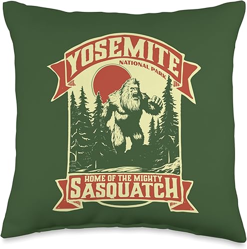 Yeti Habitation Project - Bigfoot & Sasquatch Art Yosemite Park Home of The Mighty Sasquatch Bigfoot - Almohada retro (16 x 16 pulgadas), multicolor