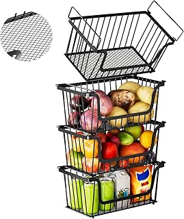 Enhanced Leak-Proof Bottom Stackable Wire Baskets, 4 Pack Pantry Organiz...