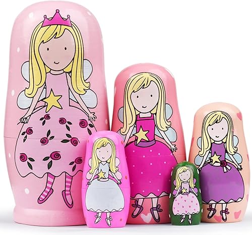 GRPSKCOS Muñecas rusas de anidación para el día de San Valentín regalo hecho a mano lindas muñecas de ángel Matryoshka juego de 5 juguetes para
